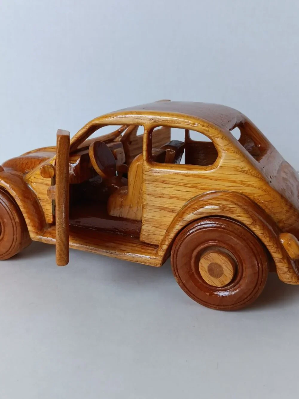 Handmade Oak Model Volkswagen  - 10 in (L)  x 4.5 in (W) - Working Doors/Wheels